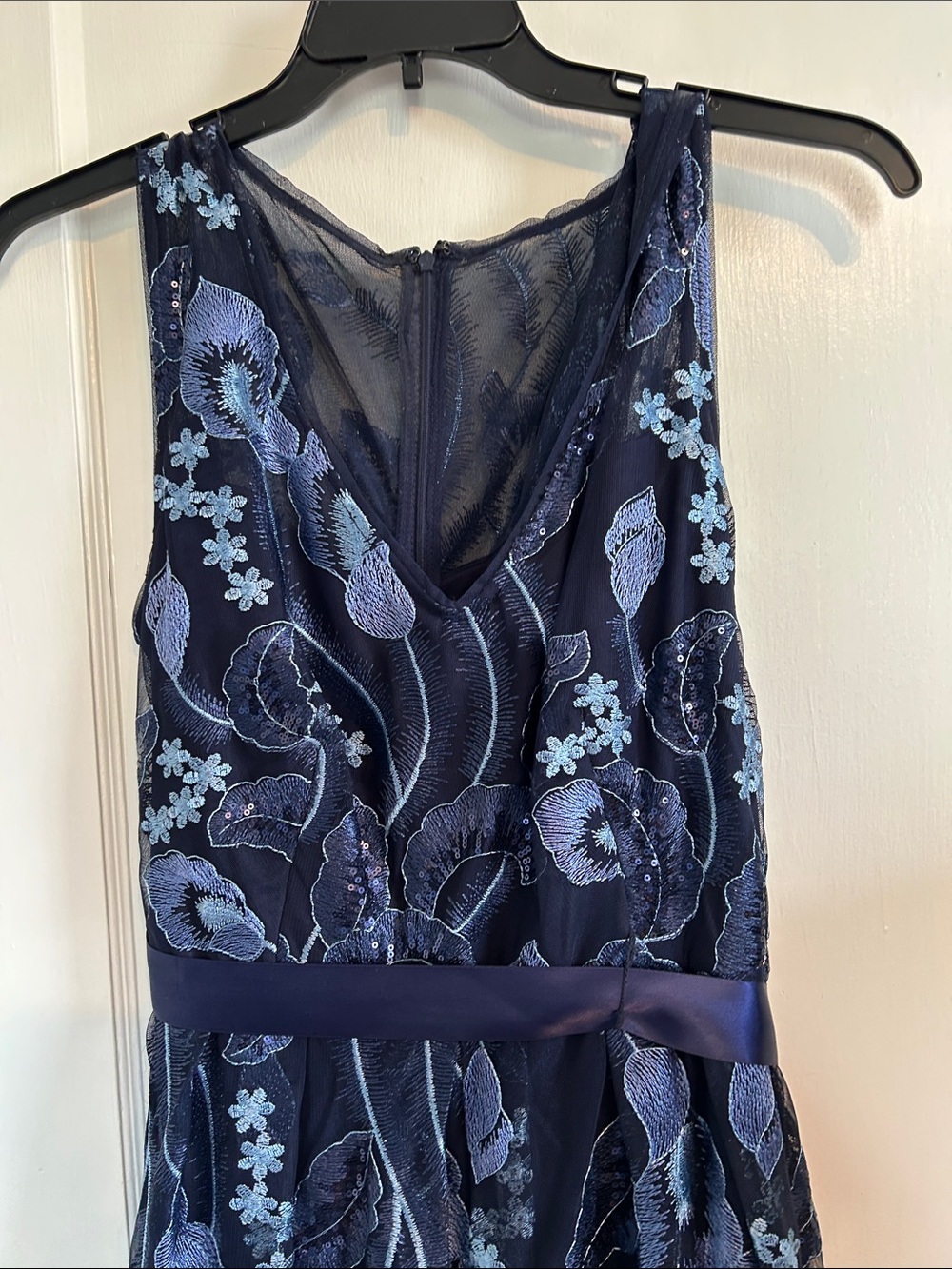 R&M Richards Navy Blue Floral Embroidered Special Occasion Maxi Dress 14W - Picture 4 of 11